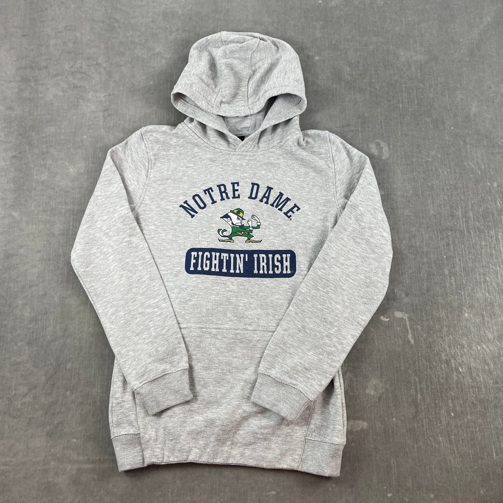 Notre Dame Boy L 14/16 Gray Hoodie Outerstuff Fighting Irish Leprechaun Pullover